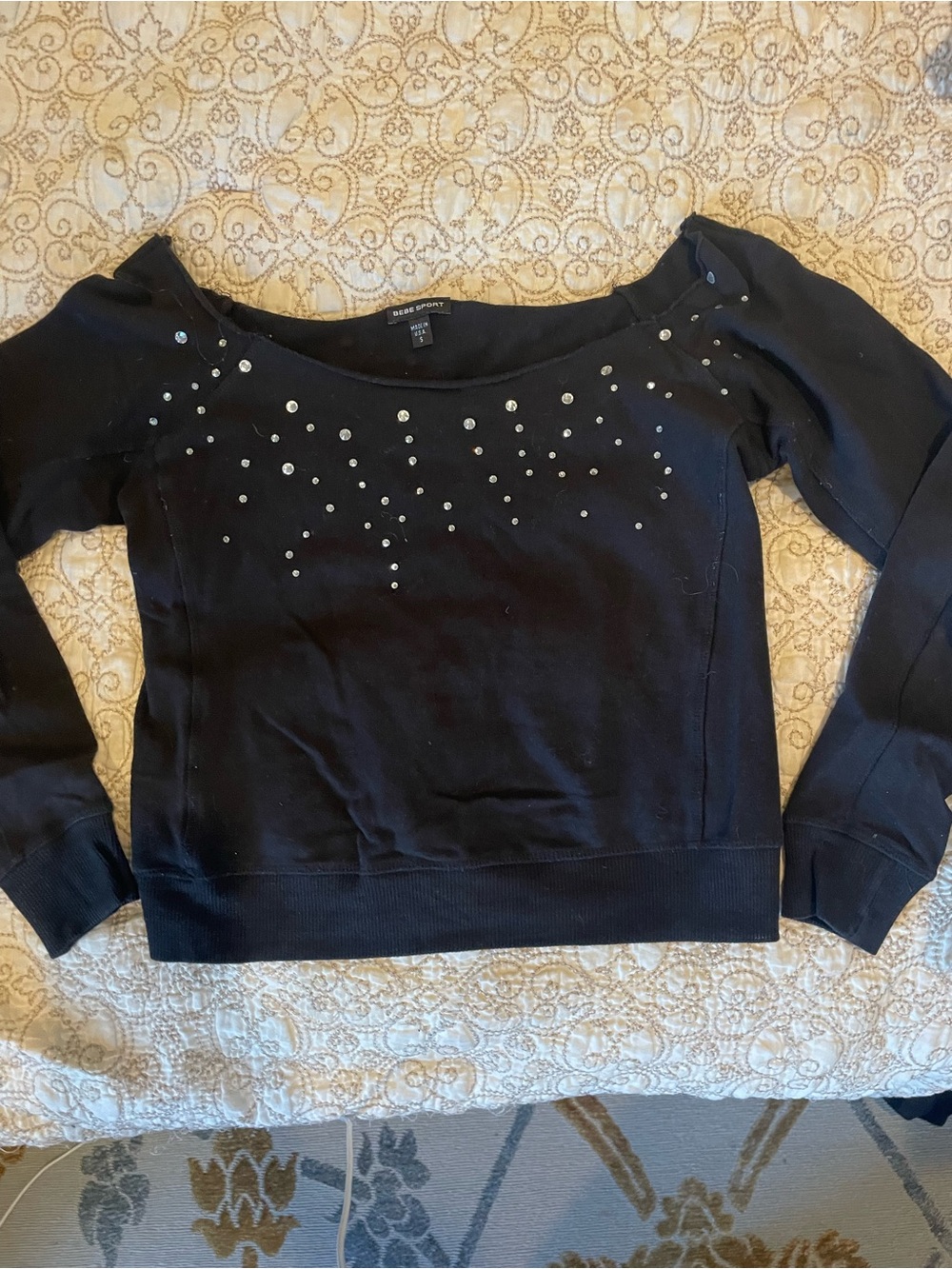 Black Bebe Sport off the shoulder sweatshirt with rhinestones Size S